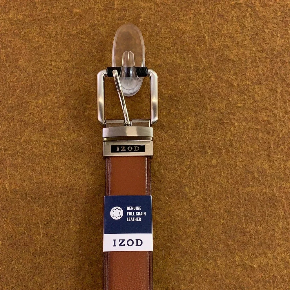 IZOD Mens Small 30/32 Brown Black Reversible Full Grain Leather Belt NWT